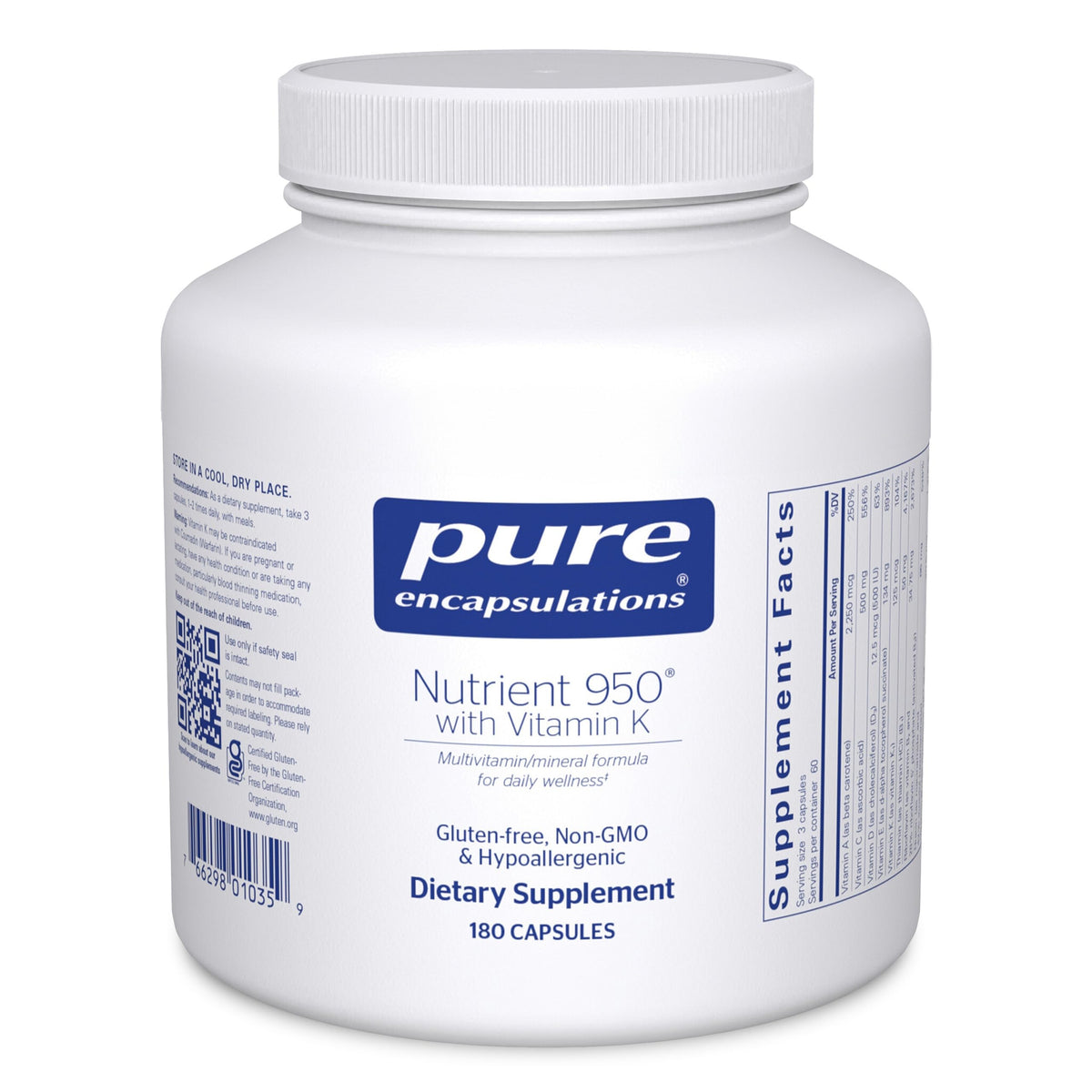 Pure Encapsulations Nutrient 950 bottle front view supports bone and arterial health