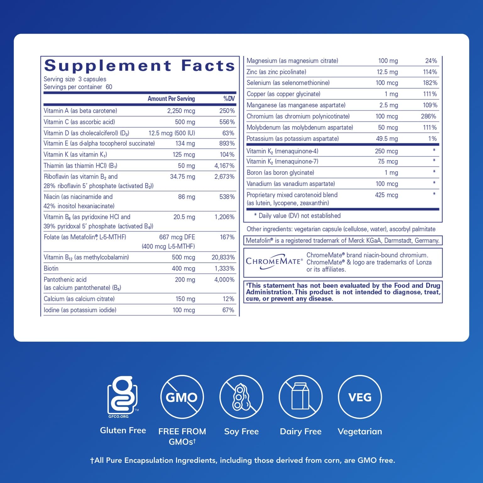 Pure Encapsulations Nutrient 950 bottle label shows minerals for skeletal and vascular health