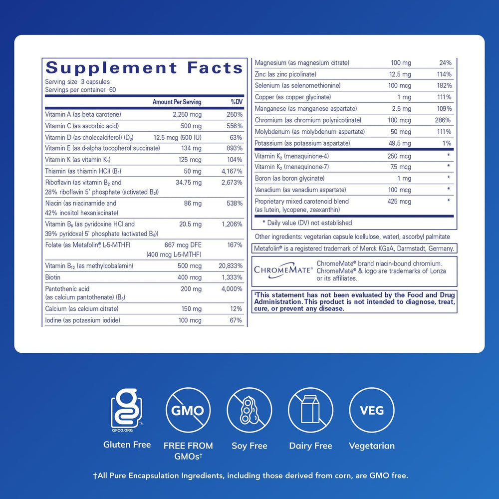 Pure Encapsulations Nutrient 950 bottle label shows minerals for skeletal and vascular health