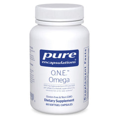 Pure Encapsulations O.N.E. Omega bottle front shows concentrated EPA/DHA for daily support.