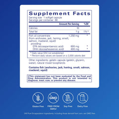 Pure Encapsulations O.N.E. Omega bottle side highlights allergen-free purity for sensitive diets.