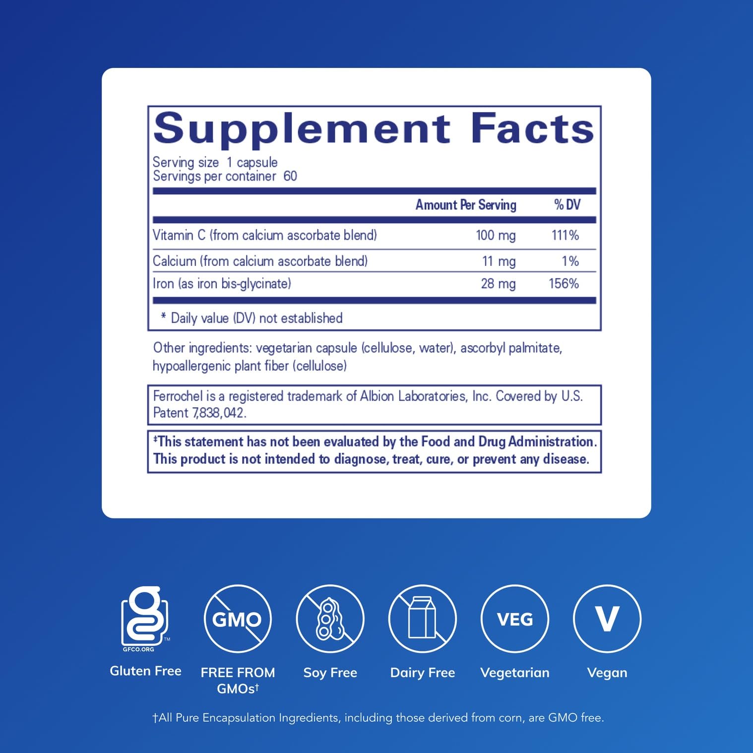 OptiFerin-C capsules closeup showing compact size for easy daily intake.