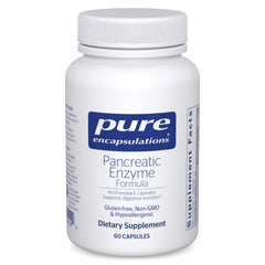 Pure Encapsulations Pancreatic Enzyme Formula bottle supports meals digestion and gut comfort.
