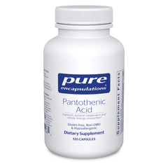 Pure Encapsulations Pantothenic Acid bottle pour showing energy metabolism support.
