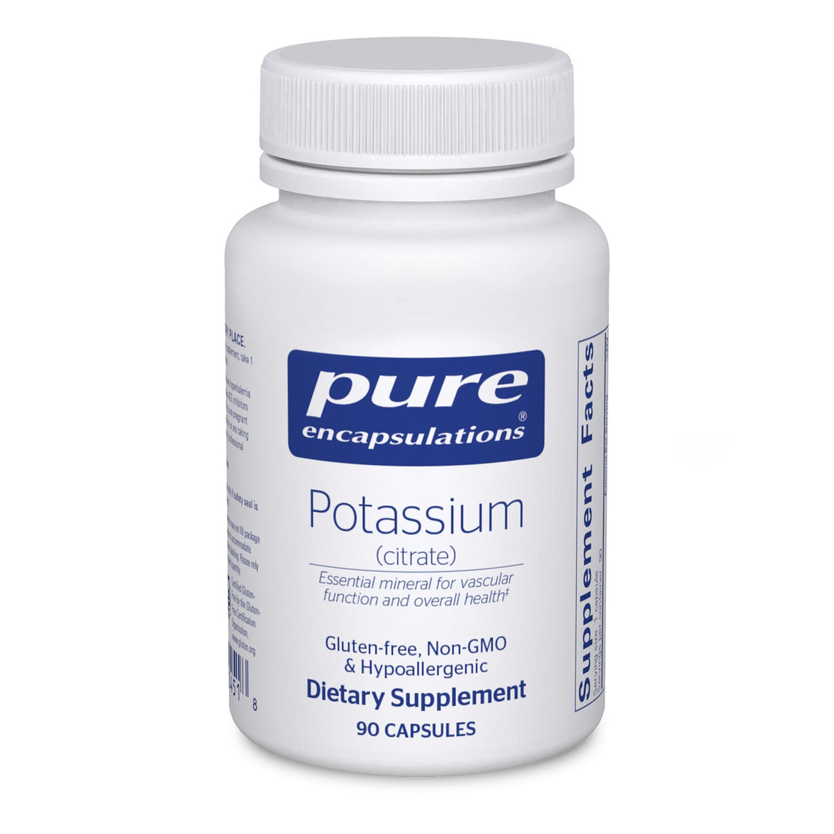 Pure Encapsulations Potassium Citrate bottle front supports electrolyte balance