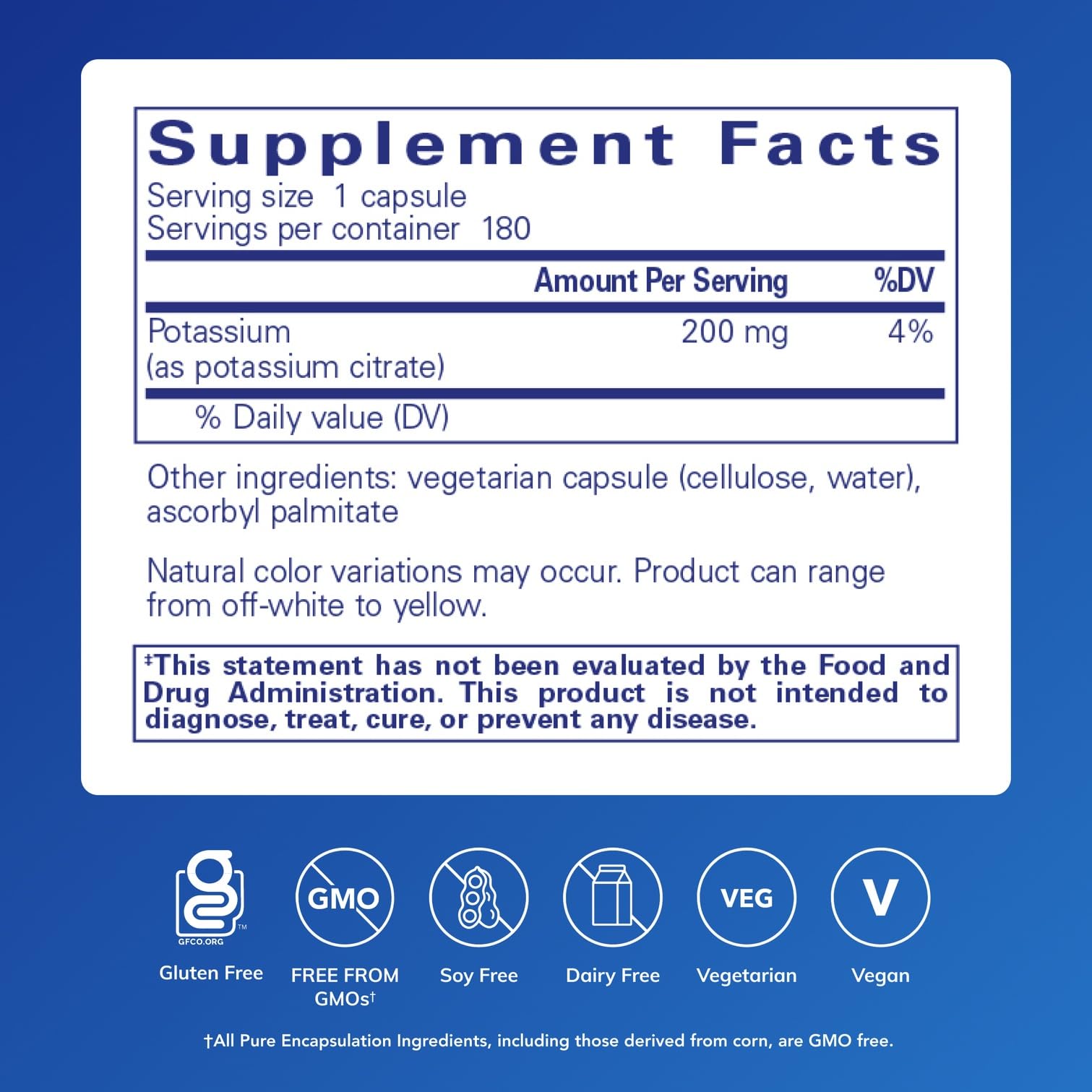 Pure Encapsulations Potassium-Citrate capsules in focus for nerve and muscle function support