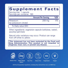 Pure Encapsulations Potassium-Citrate capsules in focus for nerve and muscle function support