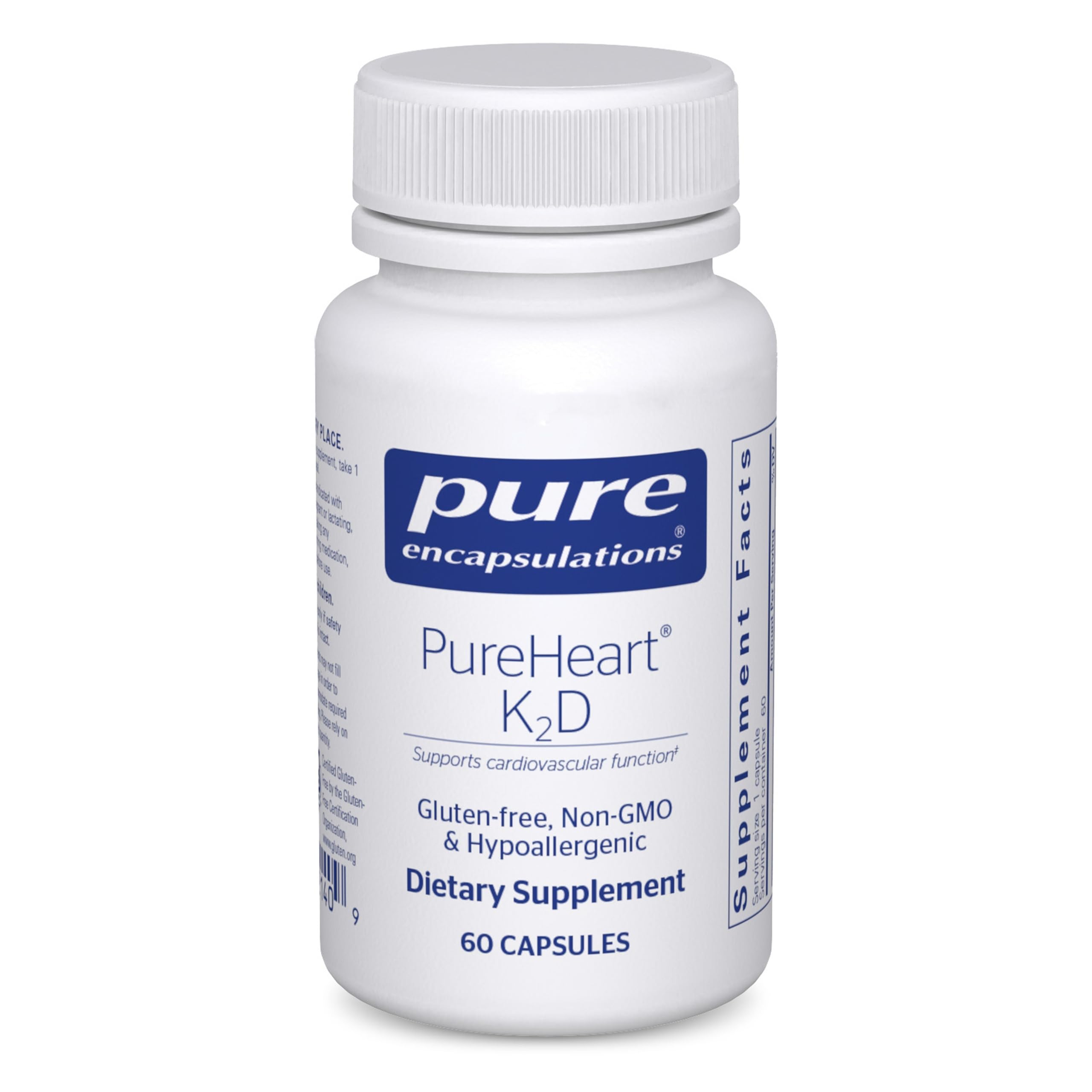 Pure Encapsulations PureHeart K2D bottle front showing heart health support