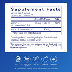 PureHeart K2D capsules close-up highlighting vegetarian, allergen-free formula