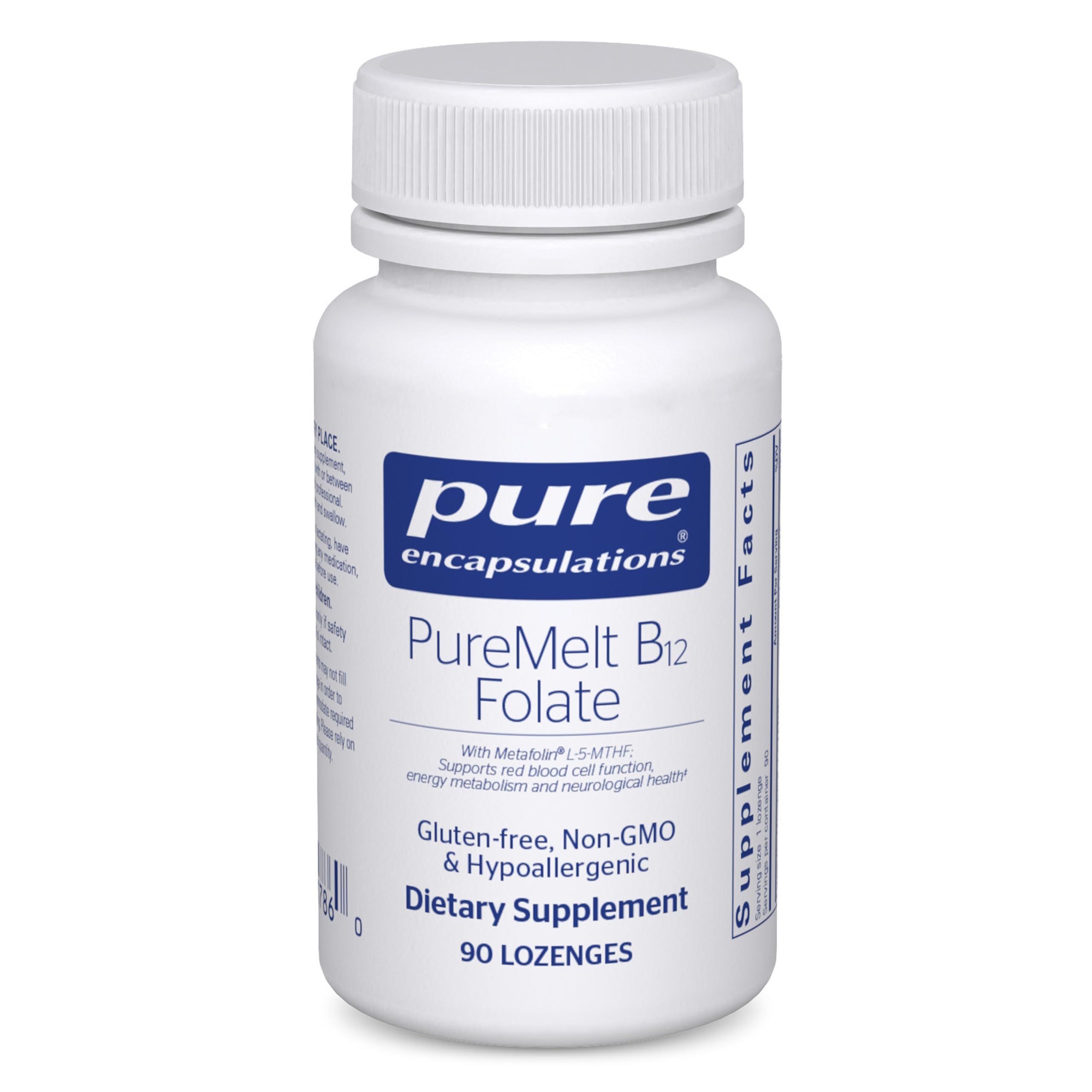 PureMelt B12 Folate bottle and label, vegan and non-GMO.