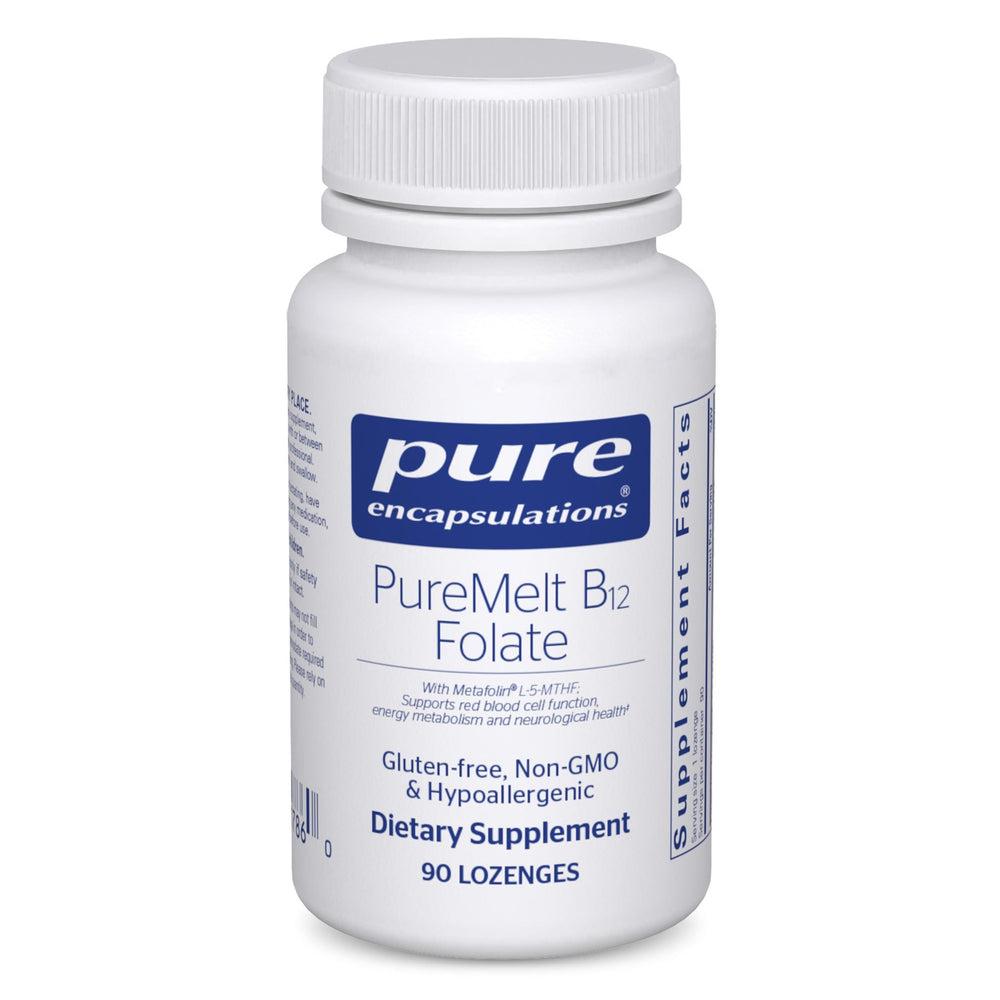PureMelt B12 Folate bottle and label, vegan and non-GMO.