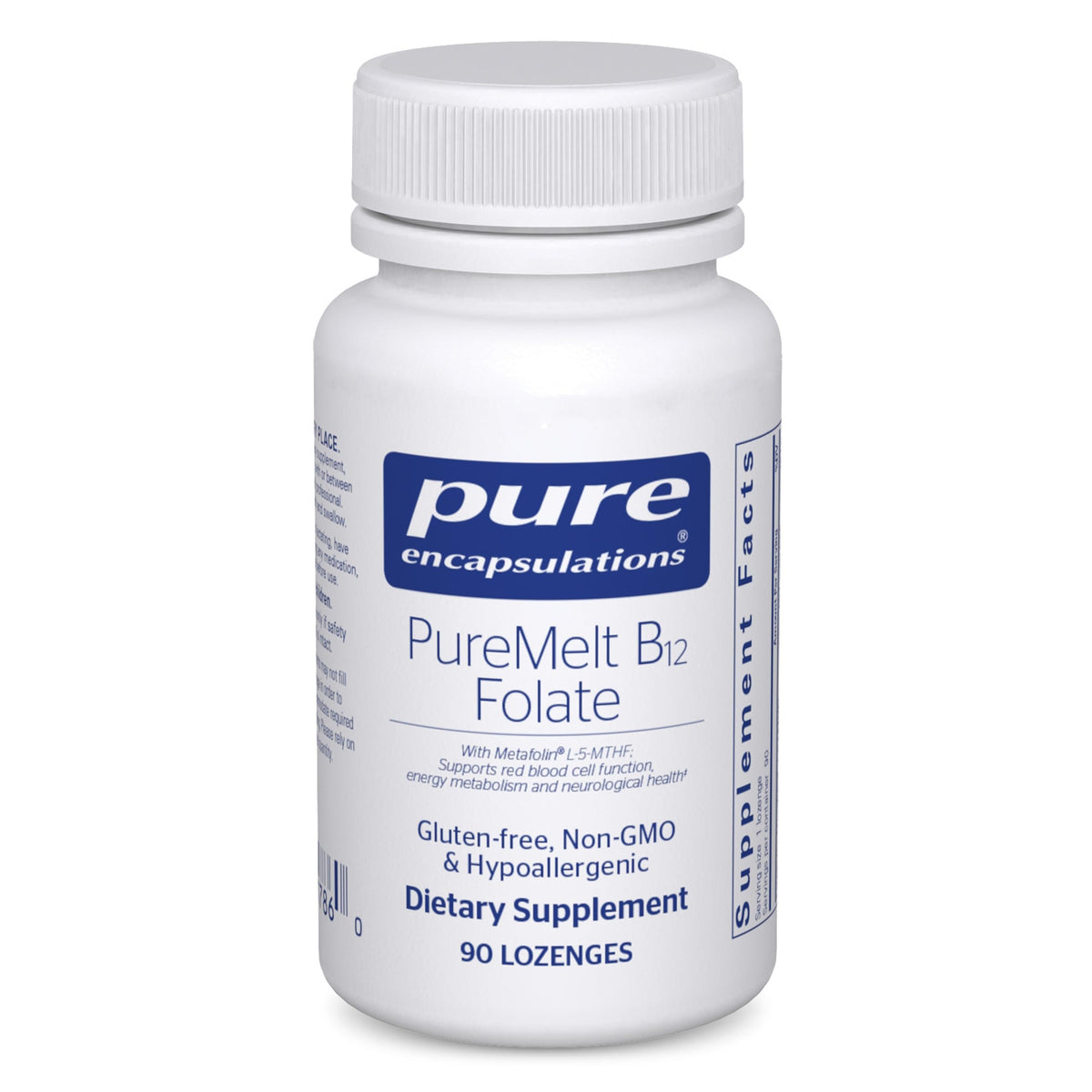 PureMelt B12 Folate bottle and label, vegan and non-GMO.