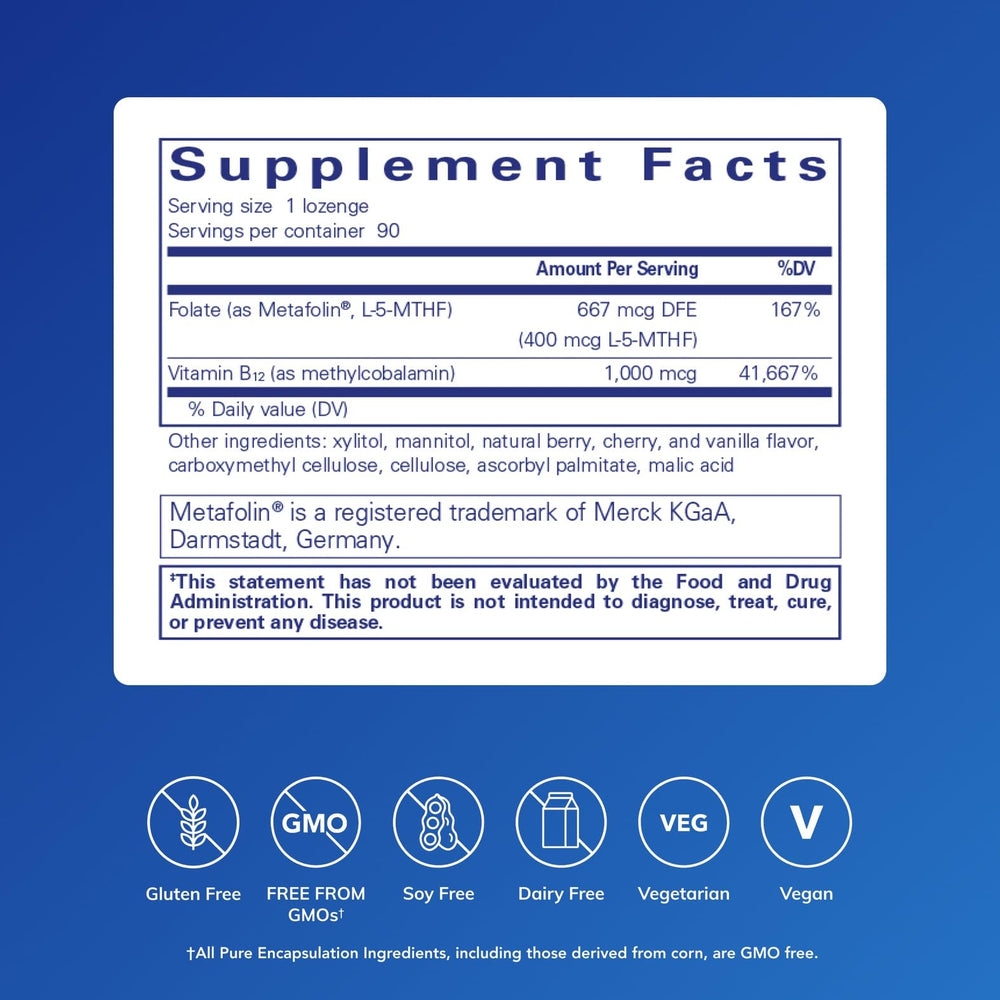 PureMelt B12 Folate lozenge ready to dissolve for quick absorption.