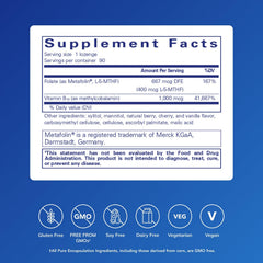 PureMelt B12 Folate lozenge ready to dissolve for quick absorption.