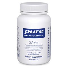 Pure Encapsulations SAMe bottle pour highlights easy-to-swallow capsules for potential joint support.