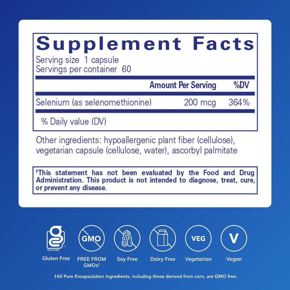 Pure Encapsulations Selenium capsules closeup highlights vegan, easy-to-take supplement