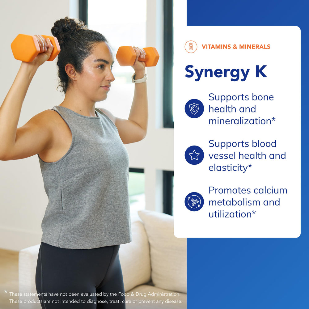 Pure Encapsulations Synergy K label closeup reveals K1, K2, and D3 mix.