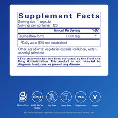 Pure Encapsulations Taurine 1000 mg capsules pack for convenient daily dosing.
