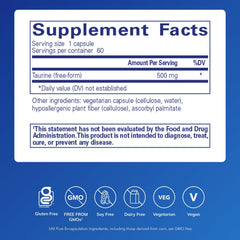 Pure Encapsulations Taurine 500 mg bottle front view for easy daily use