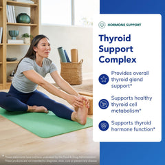 Pure Encapsulations Thyroid Support Complex label highlights iodine and ashwagandha ingredients.