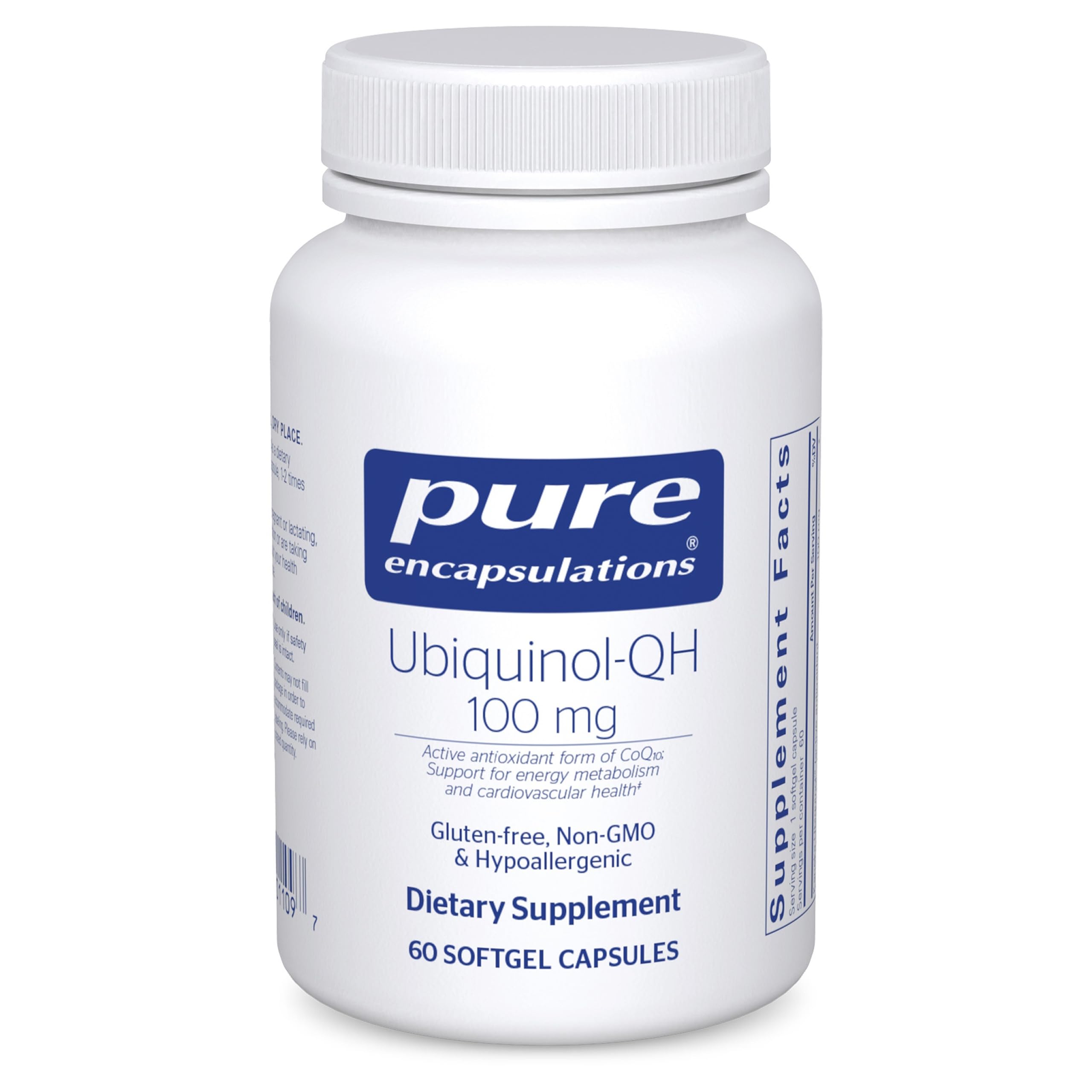 Pure Encapsulations Ubiquinol-QH bottle shown for daily energy support