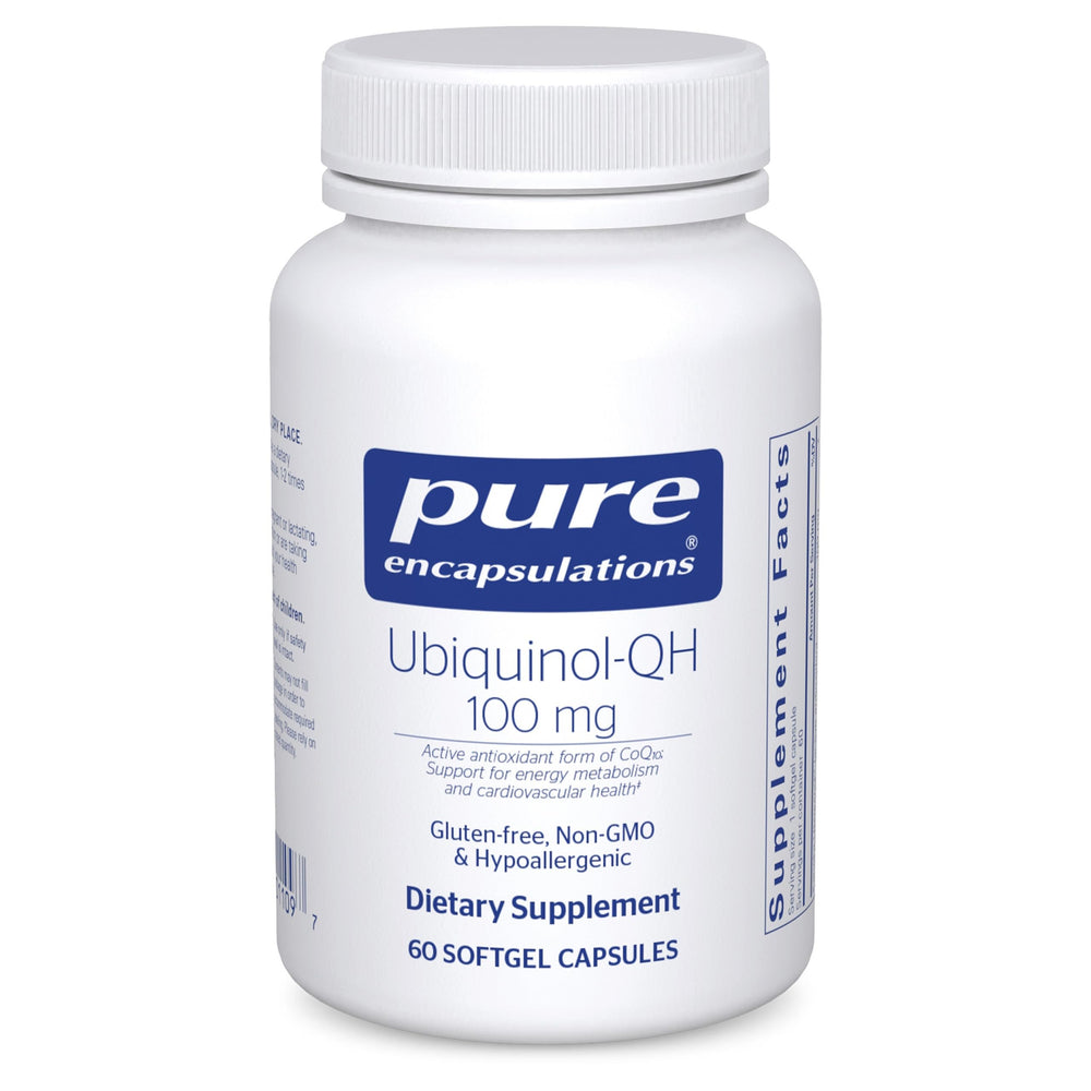 Pure Encapsulations Ubiquinol-QH bottle shown for daily energy support