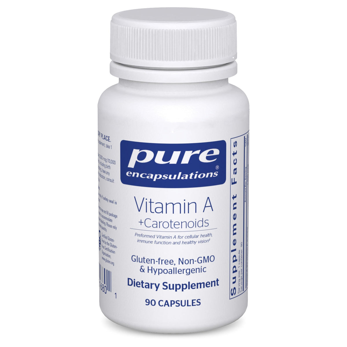 Pure Encapsulations Vitamin A + Carotenoids bottle on table for convenient vision support