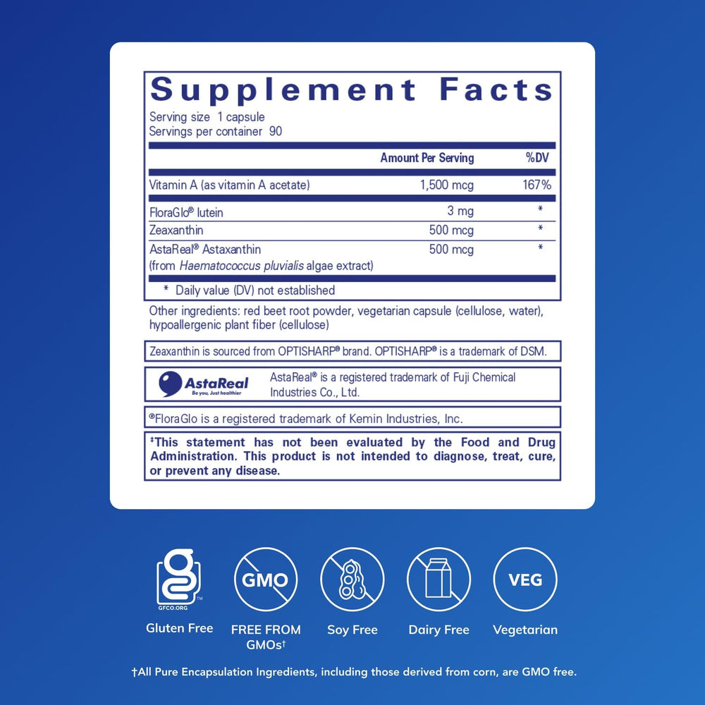 Pure Encapsulations Vitamin A + Carotenoids capsule closeup highlighting small softgels