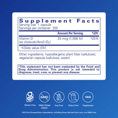 Pouring Pure Encapsulations Vitamin D3 capsules for daily immune and cardiovascular support.