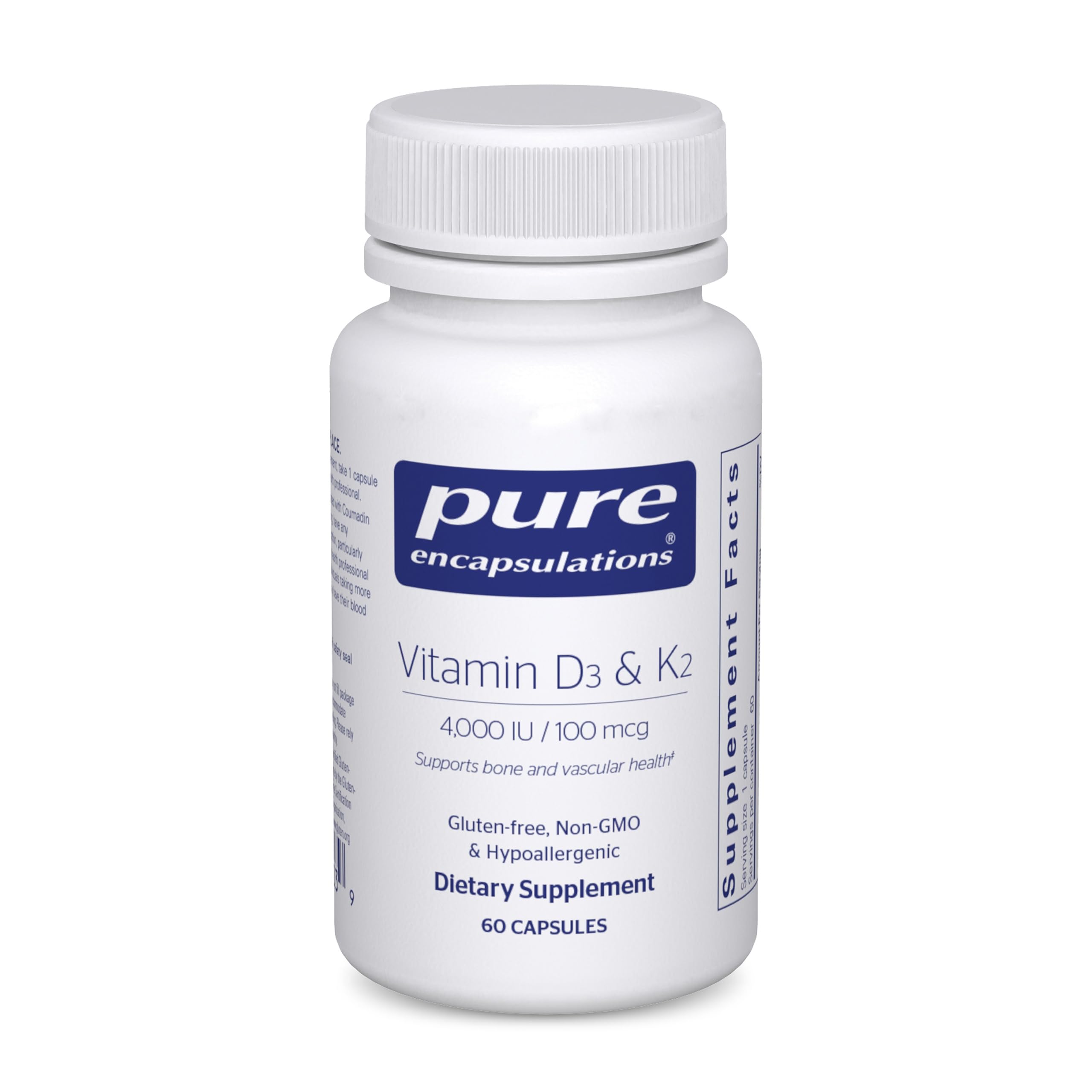 Pure Encapsulations Vitamin D3 & K2 bottle front highlighting bone health support