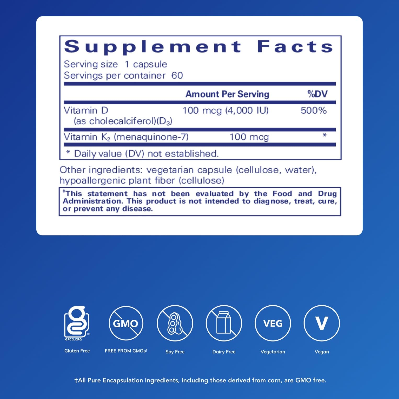 Pure Encapsulations Vitamin D3 & K2 capsules closeup for easy daily intake