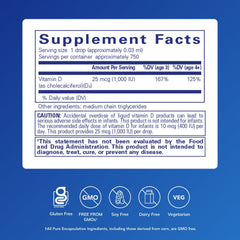 Pure Encapsulations Vitamin D3 Liquid drops with dropper for precise daily dosing.