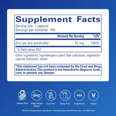 Zinc capsules closeup shows zinc picolinate for cellular health.