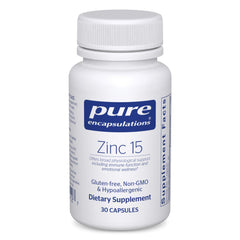This Pure Encapsulations Zinc 15 mg bottle supports daily immune care.