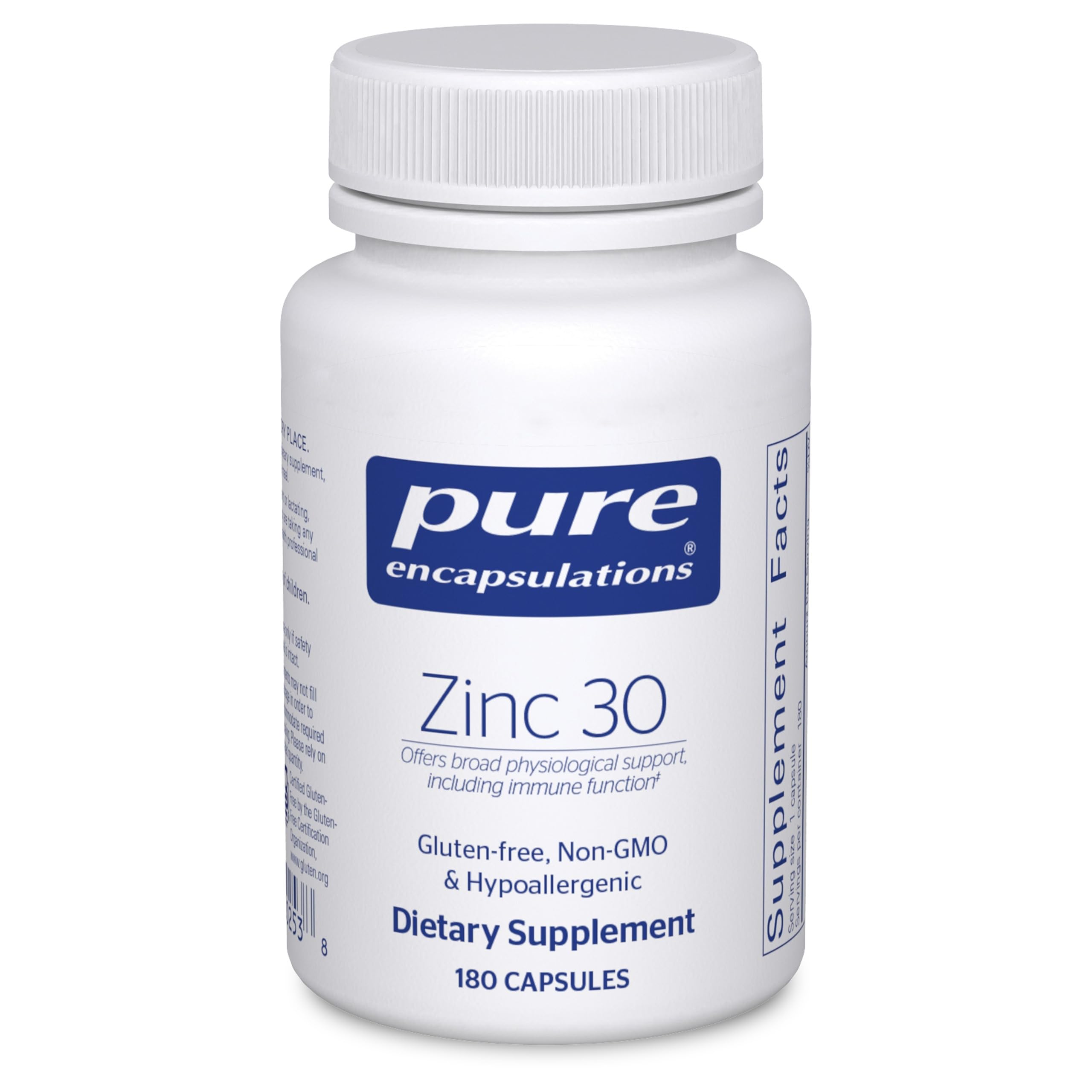 Pure Encapsulations Zinc 30 mg bottle front view for daily immune support