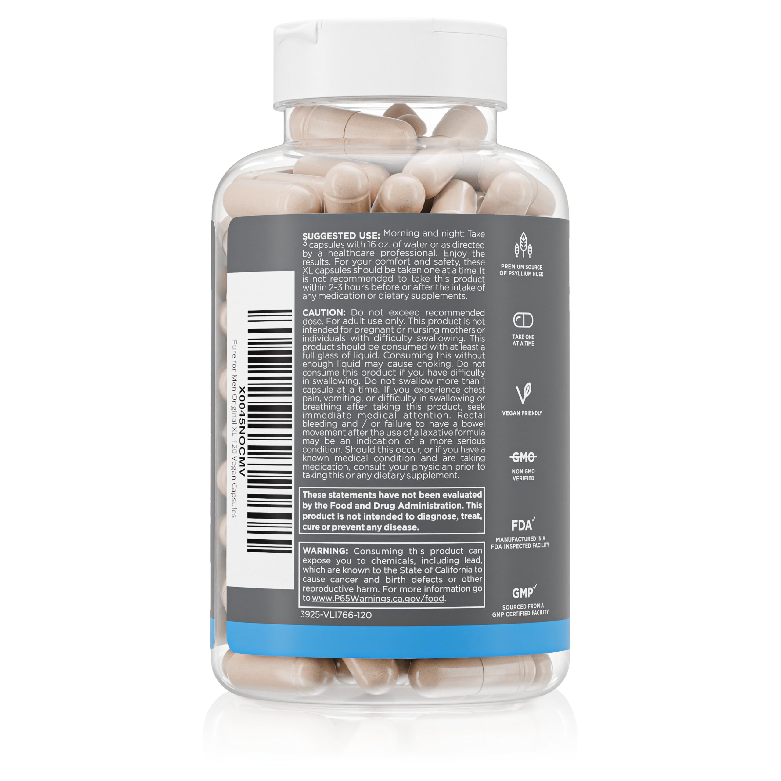 Pure for Men Stay Ready Fiber capsules close-up highlighting vegan digestive support