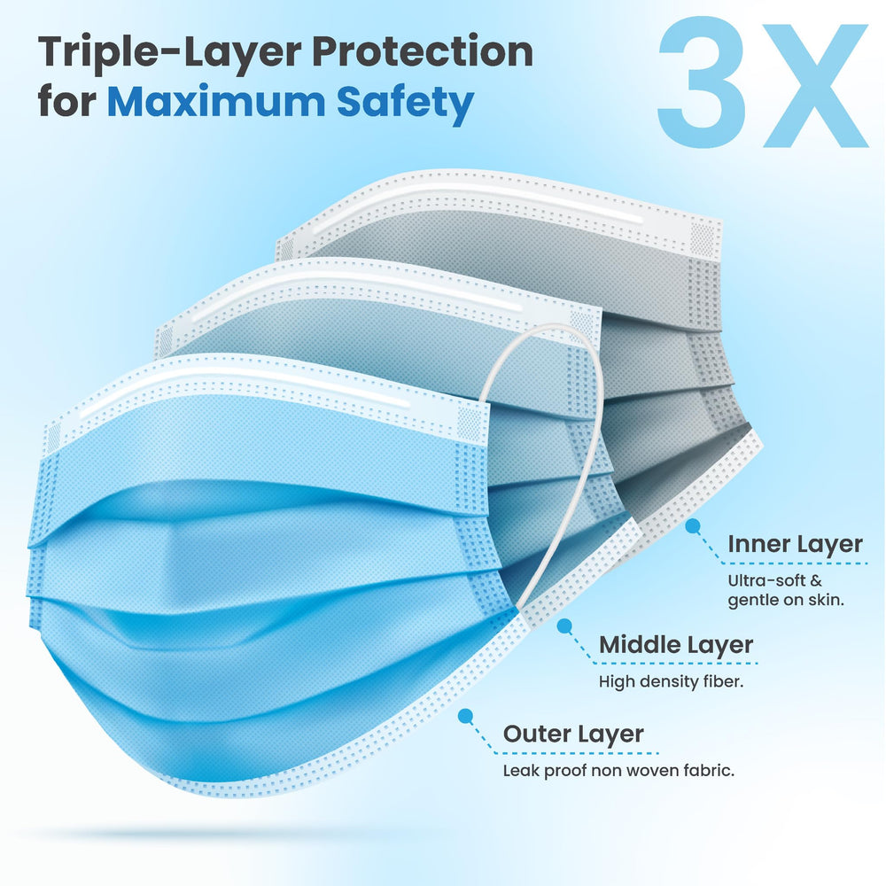 Pure Gem blue mask with elastic earloops offers comfortable, all-day wear.