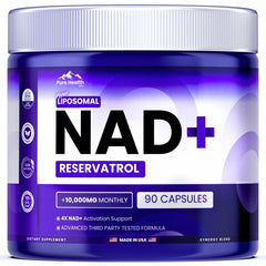 PURE HEALTH MAX PHM NAD Resveratrol supplement bottle for daily energy and focus.