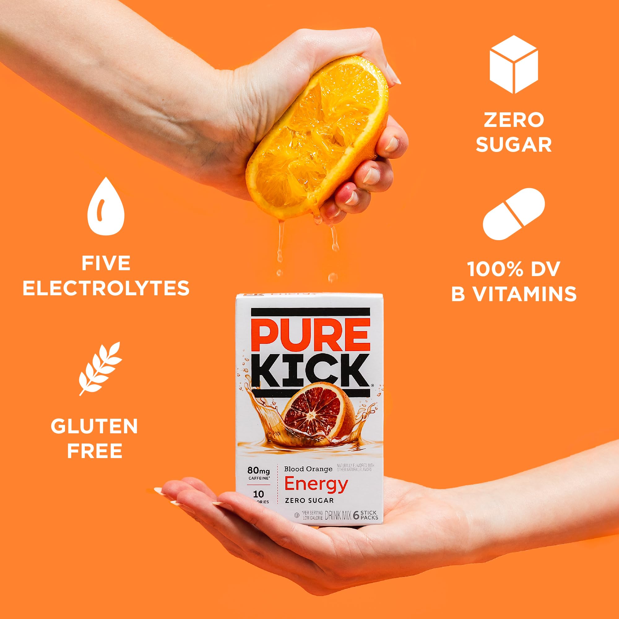 Pure Kick vitamin-packed formula highlights B vitamins for daily intake.