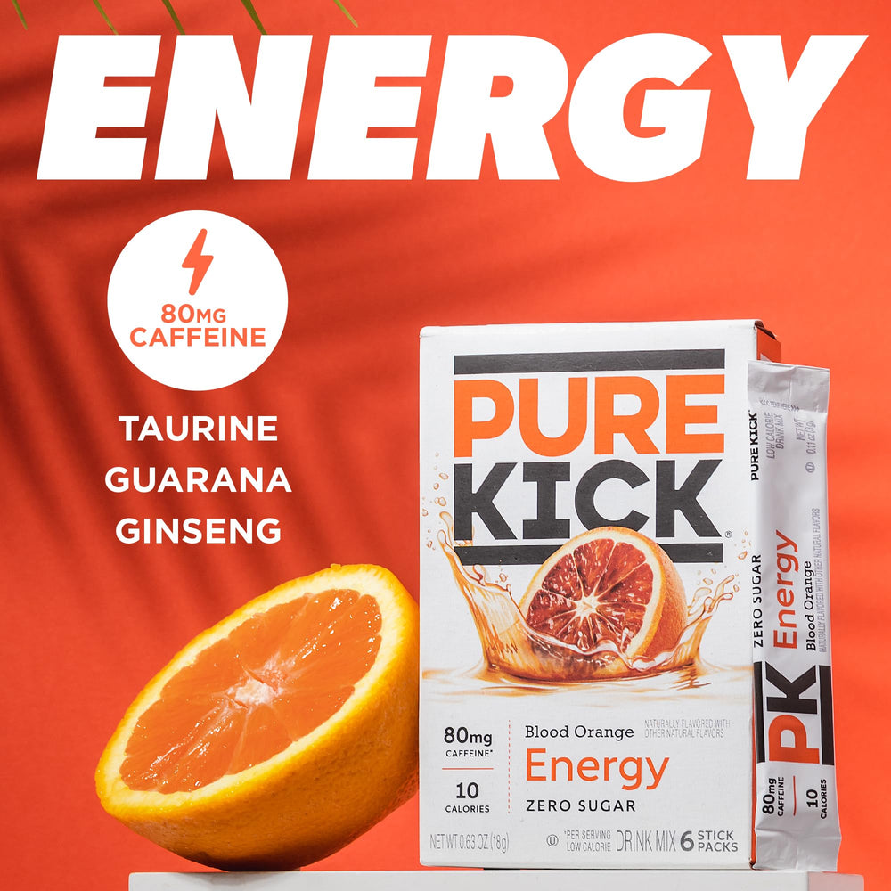 Pure Kick Blood Orange stick poured into water for a boost.