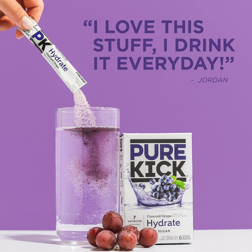PURE KICK Concord Grape box set emphasizes 72 servings for busy days.