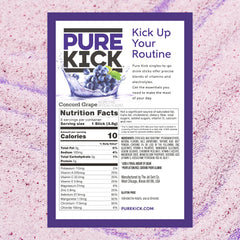 PURE KICK Concord Grape packet open showing portable flavor and energy.