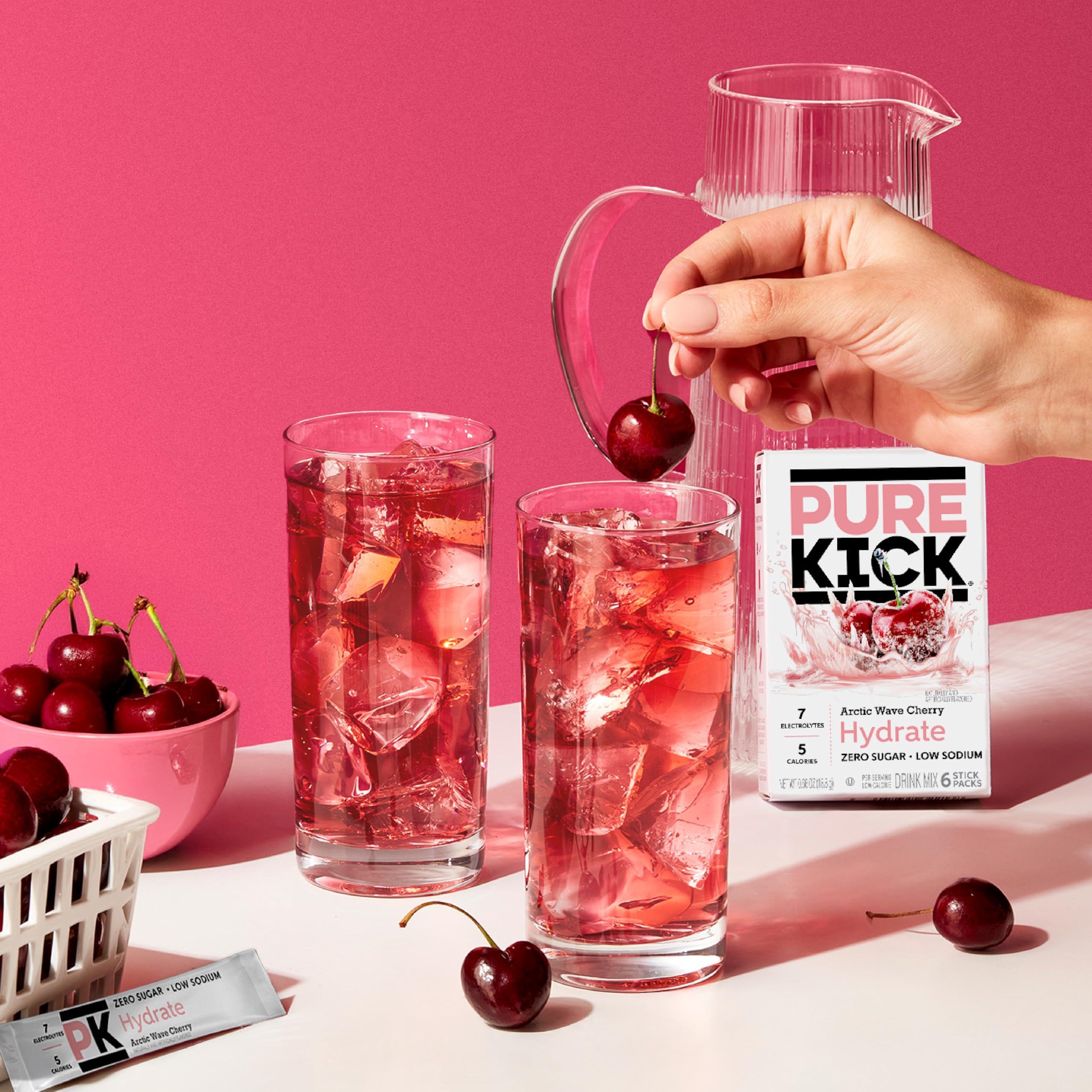 Pure Kick Hydration Arctic Wave Cherry ready to mix in a 16.9 oz bottle.