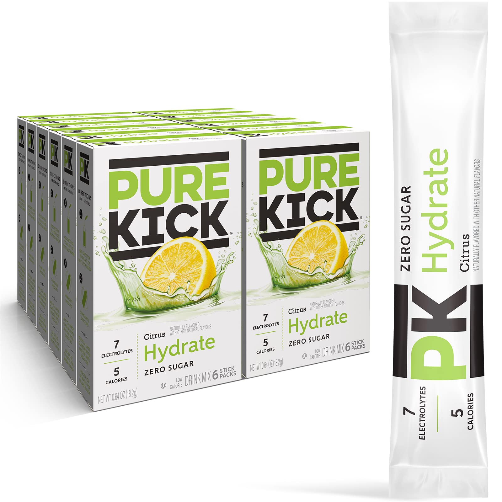 Pure Kick Hydration Citrus bottle pour demonstrates quick on-the-go hydration