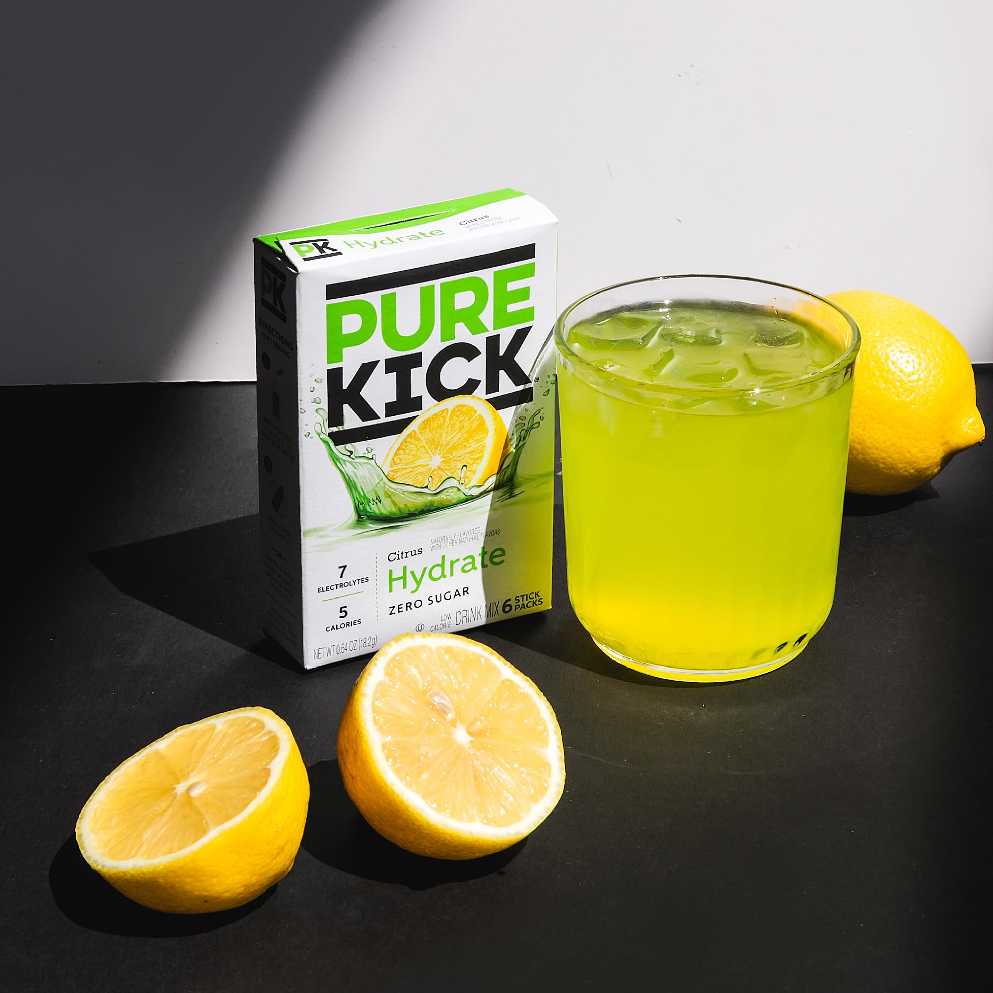 Pure Kick Hydration Citrus case packaging enables 72 servings