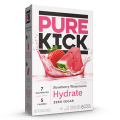 Pure Kick Hydration Strawberry Watermelon packet open for on-the-go hydration