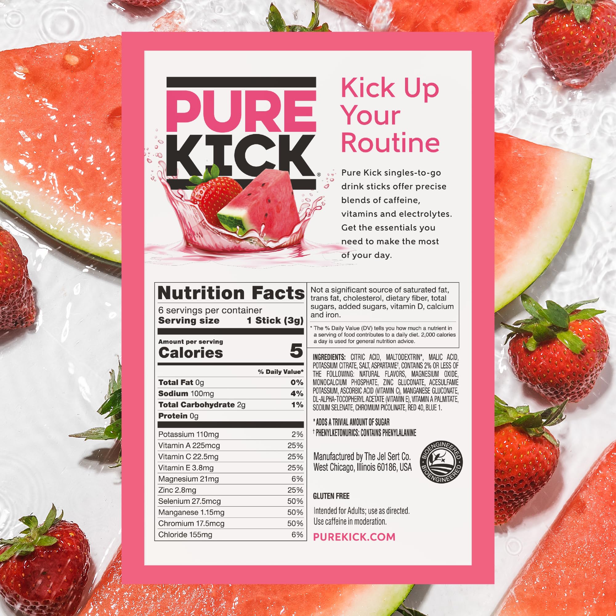 Pouring Pure Kick hydration into a bottle for flavorful refreshment