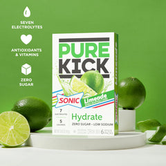 Close-up of Pure Kick packets offering 72 servings for value