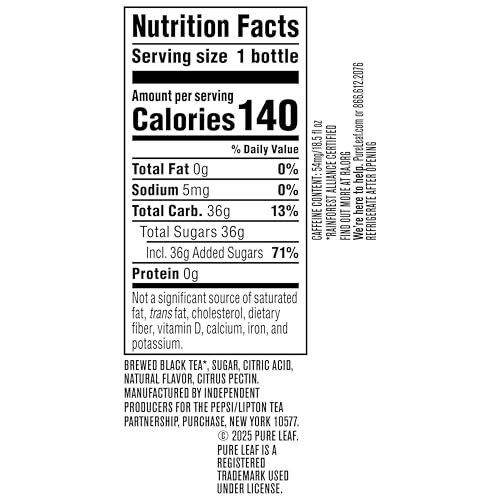 Close-up of Pure Leaf Blackberry label showing natural ingredients and flavor.