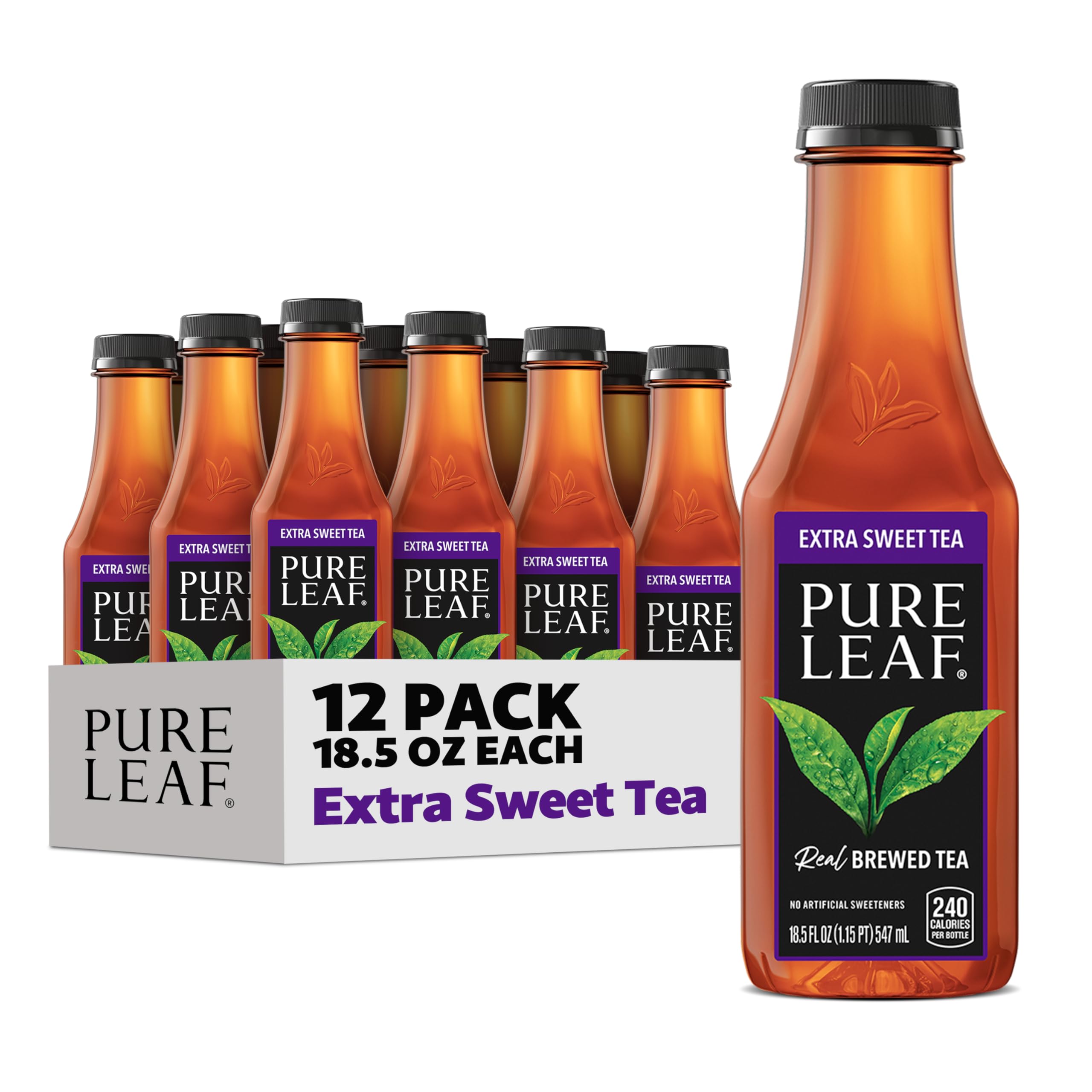 Pure Leaf Extra Sweet iced tea bottle pour highlights real brew flavor